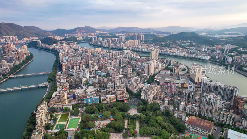 广东韶关城市风光两岸建筑航拍