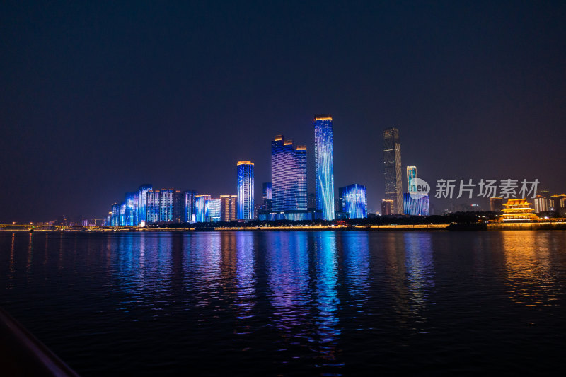 长沙市湘江夜景地标建筑灯光秀