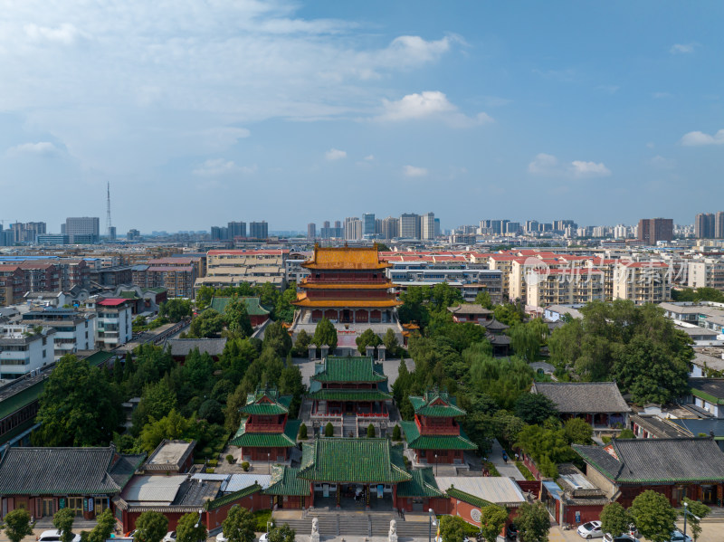 航拍夏季许昌文庙春秋楼关圣殿景区古建筑