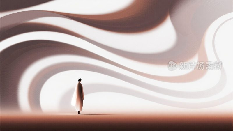 人物立于抽象背景前场景