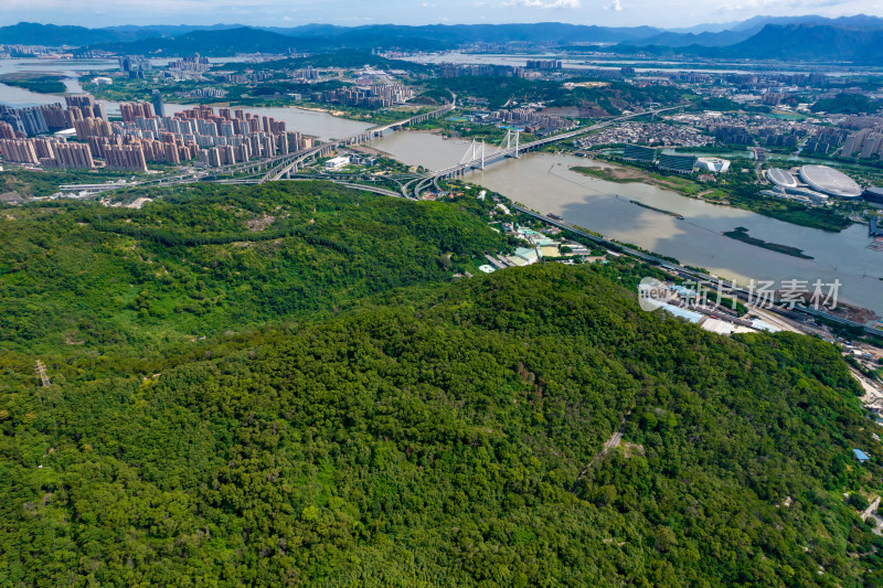 福建福州城市风光闽江鼓山蓝天白云航拍