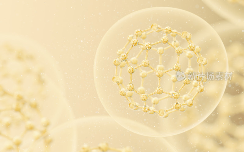 金色的透明分子 3D渲染