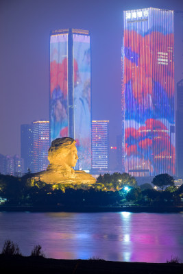 长沙橘子洲头夜景城市风光