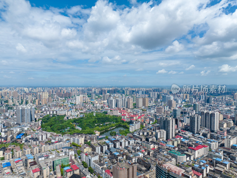 晴天蓝天白云 航拍湖南衡阳雁峰区城市风光