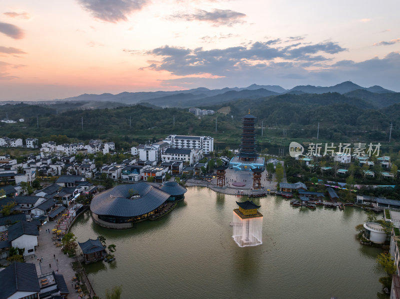 江西上饶网红景点婺女洲日落夜景航拍