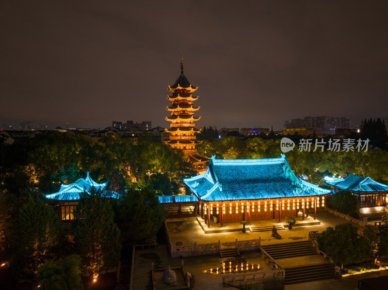 航拍苏州盘门景区中秋灯会夜景