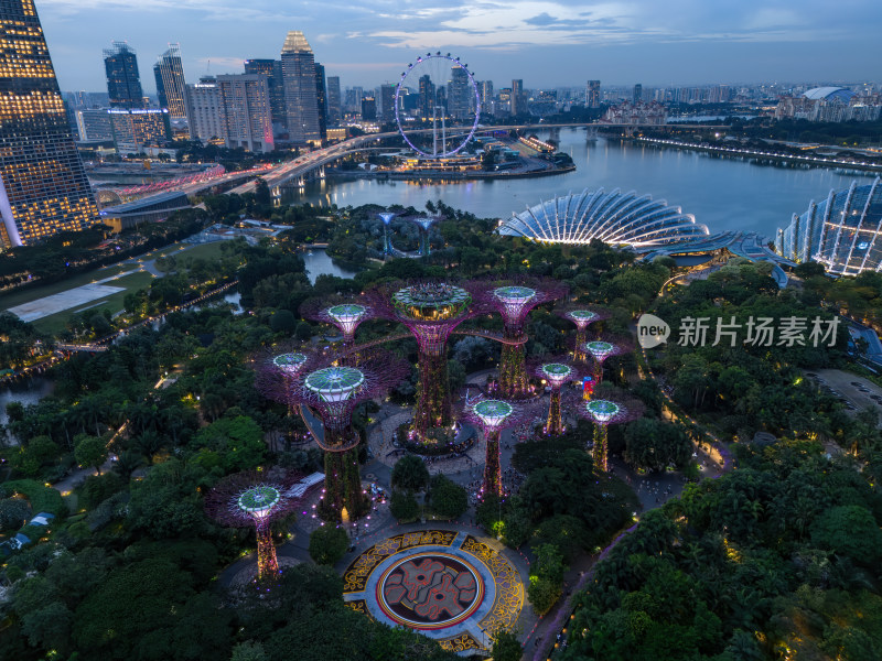 新加坡滨海湾金沙海滨奥林匹克蓝调夜景航拍