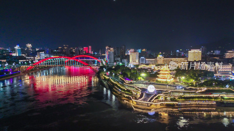 航拍四川宜宾金沙江戎州大桥夜景