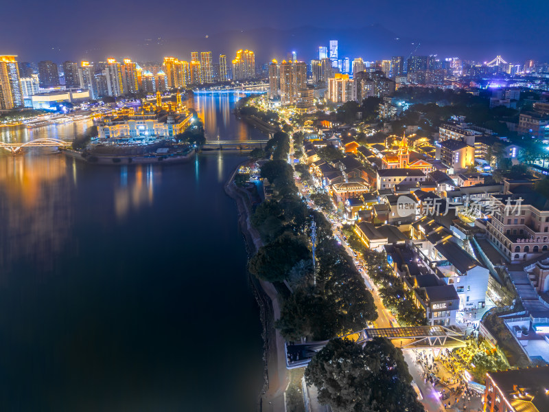 航拍福州中洲岛夜景