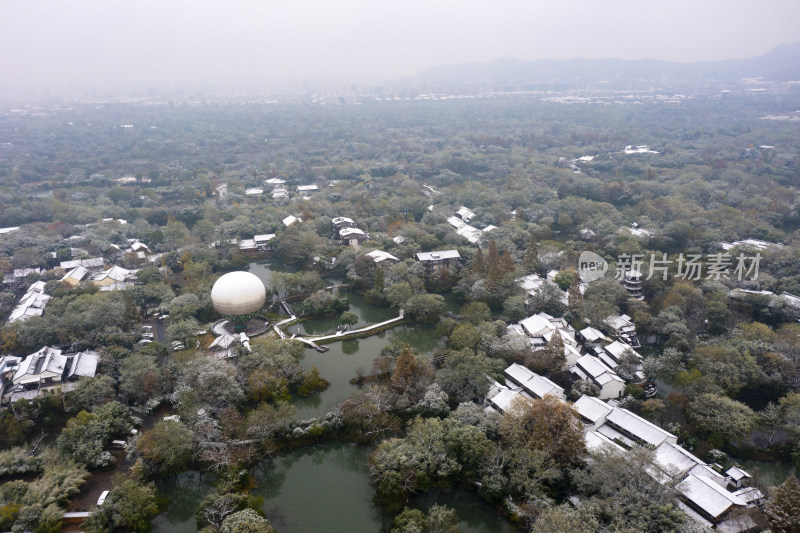 杭州西溪湿地公园雪景风光航拍