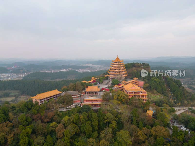 航拍四川遂宁灵泉寺风景区