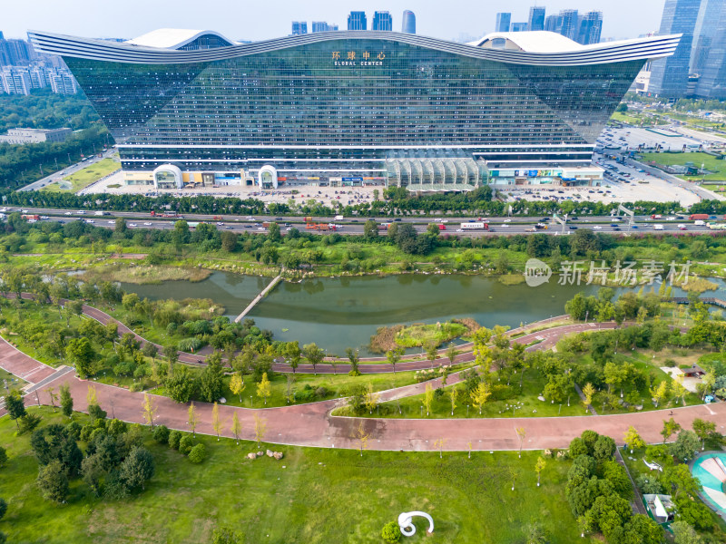 成都城市风光绿化植物航拍图