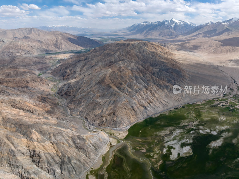 新疆喀什塔县帕米尔高原塔合曼湿地河道航拍