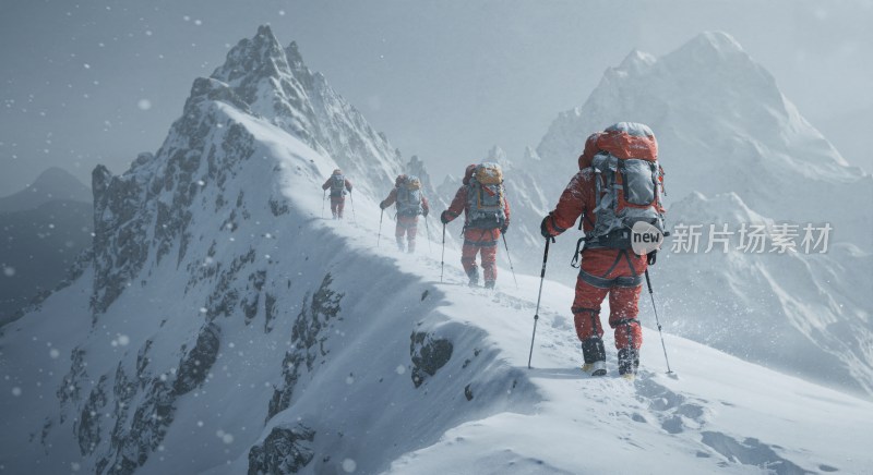 雪山攀登者徒步前行