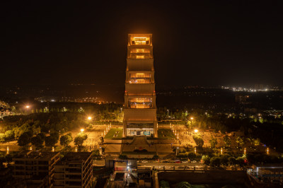 西安城市夜景揽月阁航拍