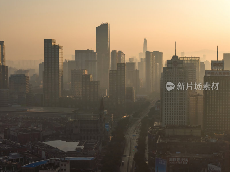 浙江宁波CBD城市光影日出夜景高空航拍