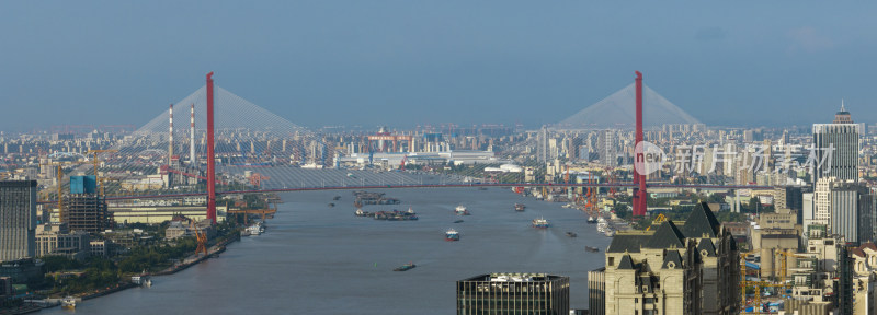 上海杨浦大桥城市风光航拍