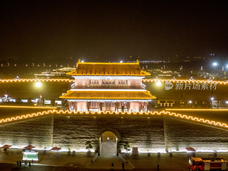 河北石家庄正定古城夜景航拍摄影图