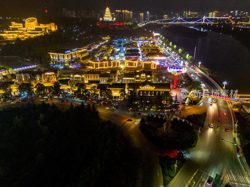 陕西宝鸡城市夜景灯光航拍图