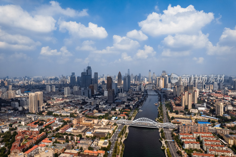 天津海河风景线城市天际线建筑风光航拍