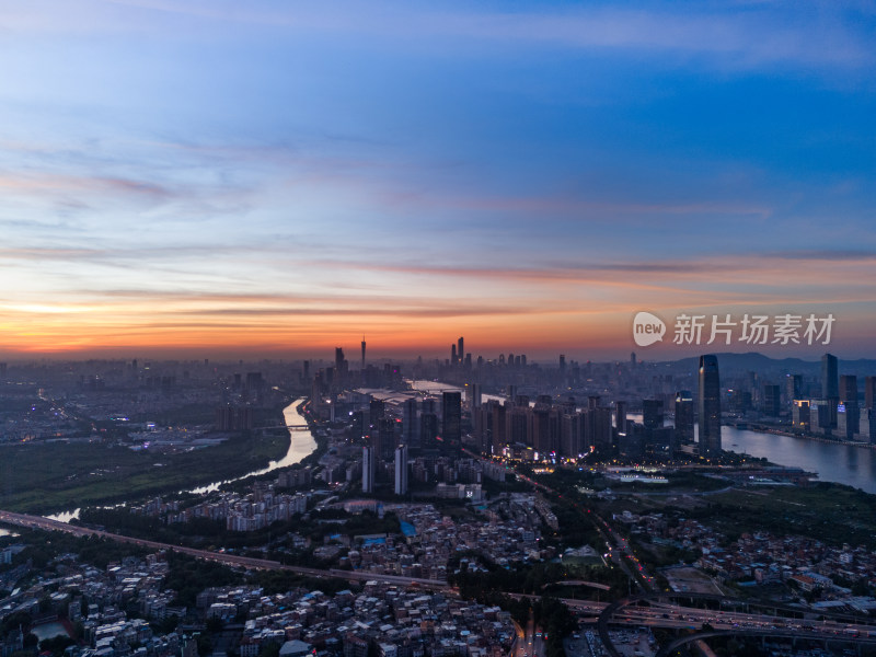 广州琶洲日落夜景航拍