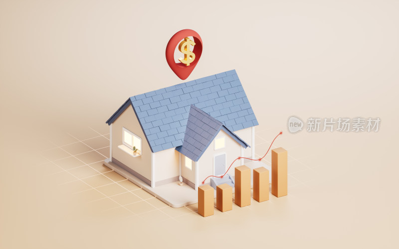 买房与房地产投资3D渲染