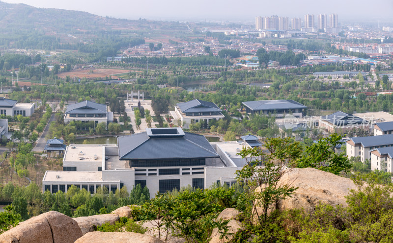 山东济宁邹城孟苑建筑景观航拍视角