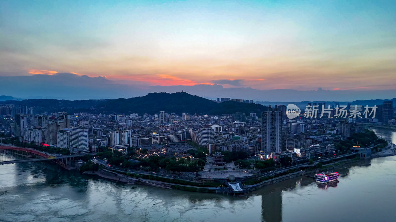 四川宜宾城市晚霞夕阳航拍图