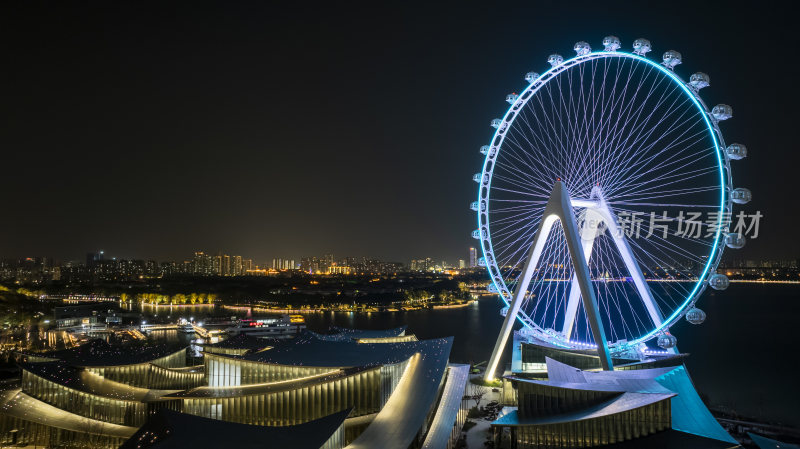 苏州新地标 苏州之眼摩天轮夜晚航拍