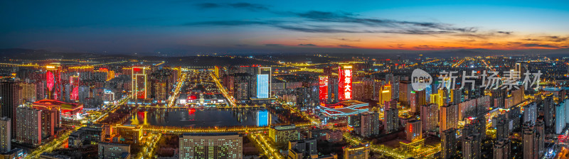 洛阳新区城市CBD中轴线夜景航拍