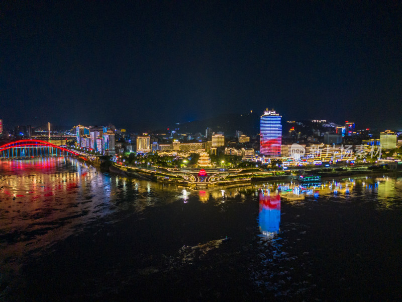 四川宜宾和江楼夜景航拍图