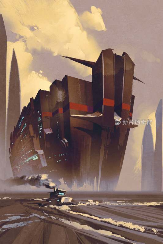 科幻风格未来建筑与车辆场景