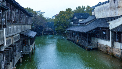 江南水乡古镇雪景