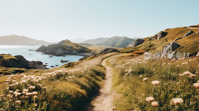 大自然绿色草原和高山风景