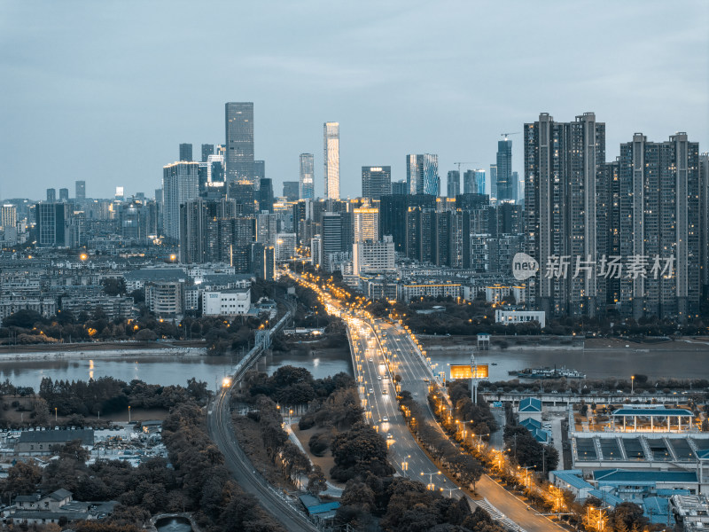 城市高楼林立的长沙江景航拍全景