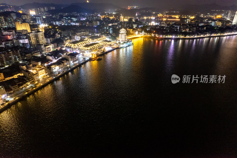 广东惠州城市夜景灯光航拍摄影图