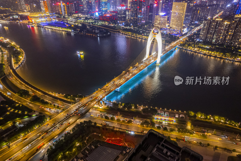 广州猎德大桥城市夜景交通车流航拍摄影配图