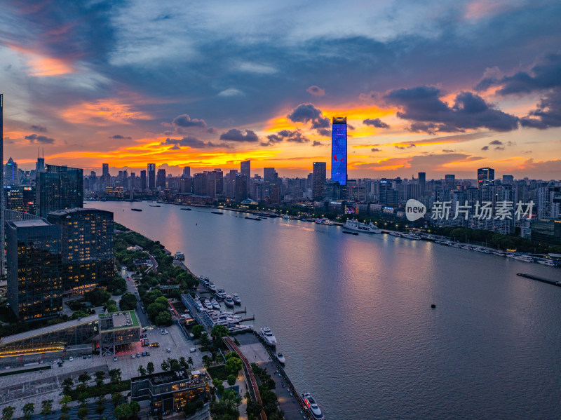 航拍上海陆家嘴金融中心密集高楼群夜景