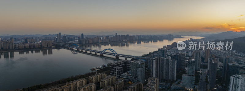 杭州钱塘江两岸上城区滨江区风光航拍