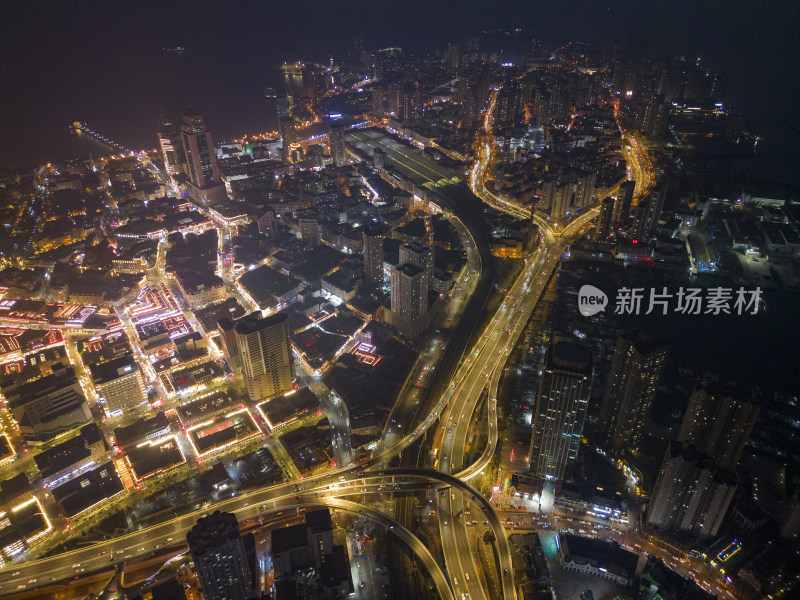 青岛立交桥夜景航拍风光