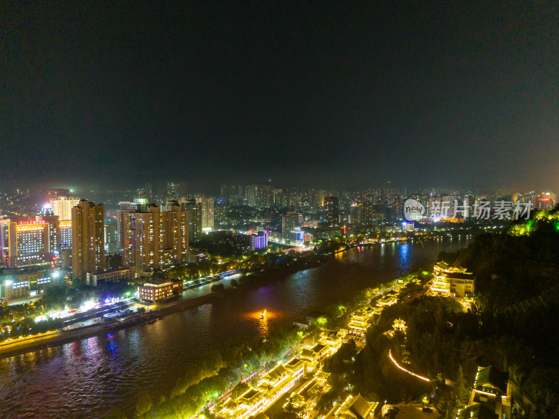 兰州黄河夜景航拍图