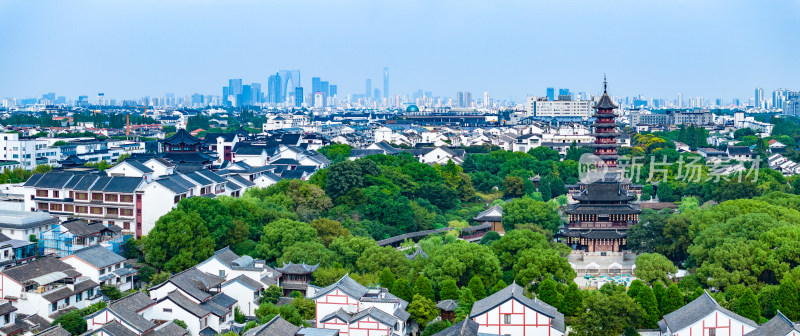 航拍苏州盘门景区中式园林建筑苏州古城