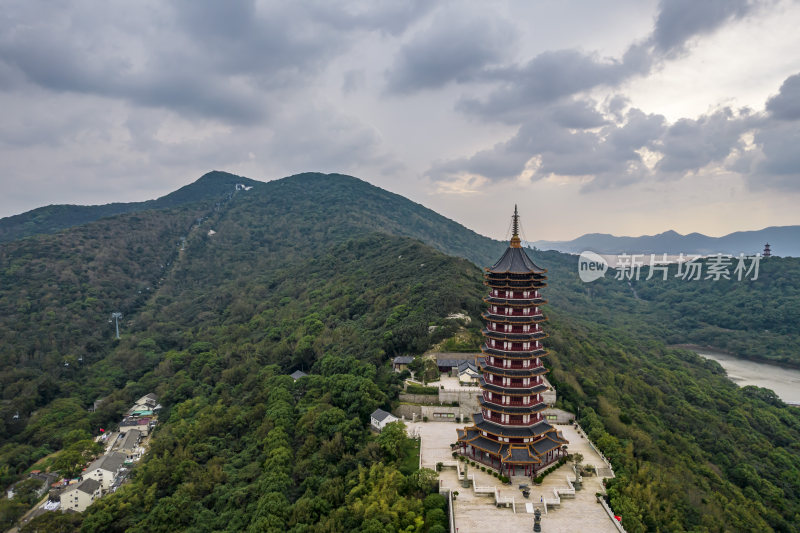 航拍浙江普陀山普门万佛宝塔