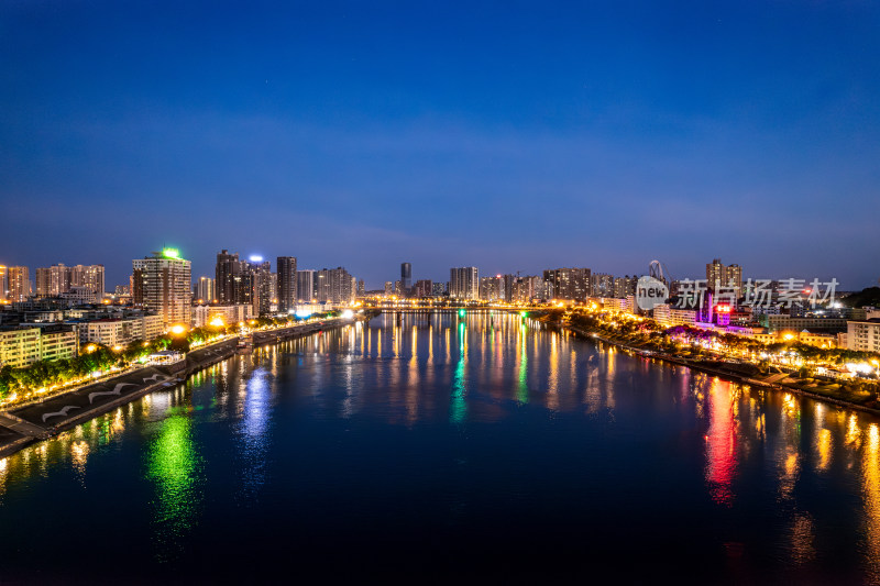 湖南衡阳湘江风光带夏天航拍夜景