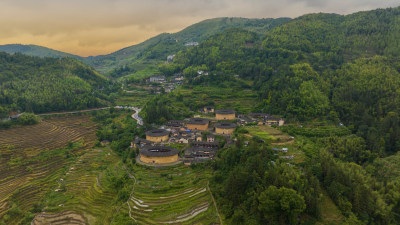 福建土楼四菜一汤土楼航拍