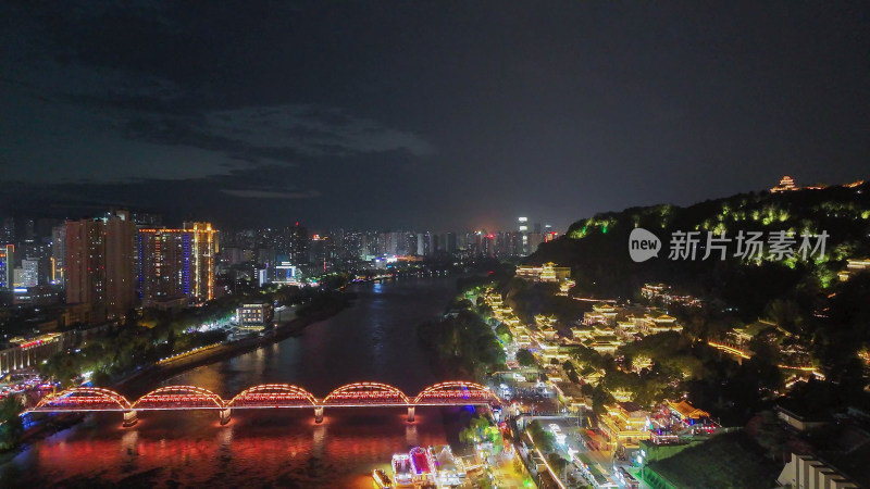 甘肃兰州中山桥夜景航拍