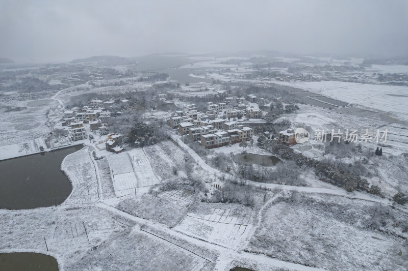 江西九江冬季雪景田园风光乡村风景航拍