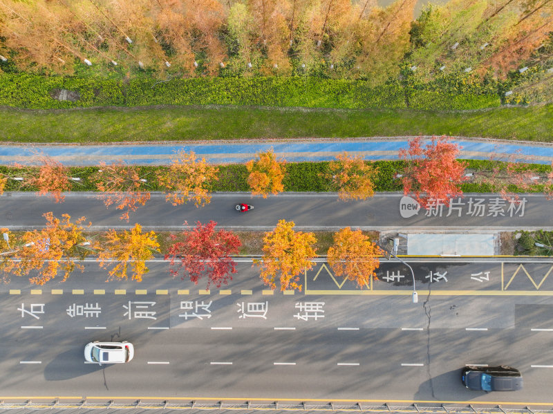 航拍昆山秋冬道路风光大景