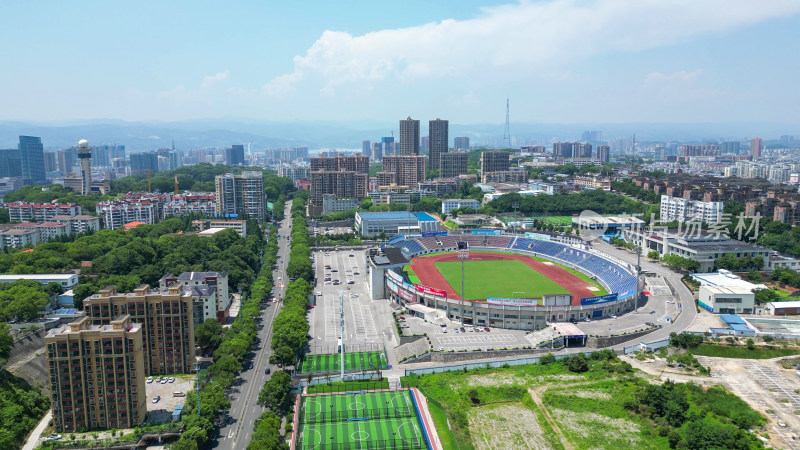 航拍湖北宜昌市体育场