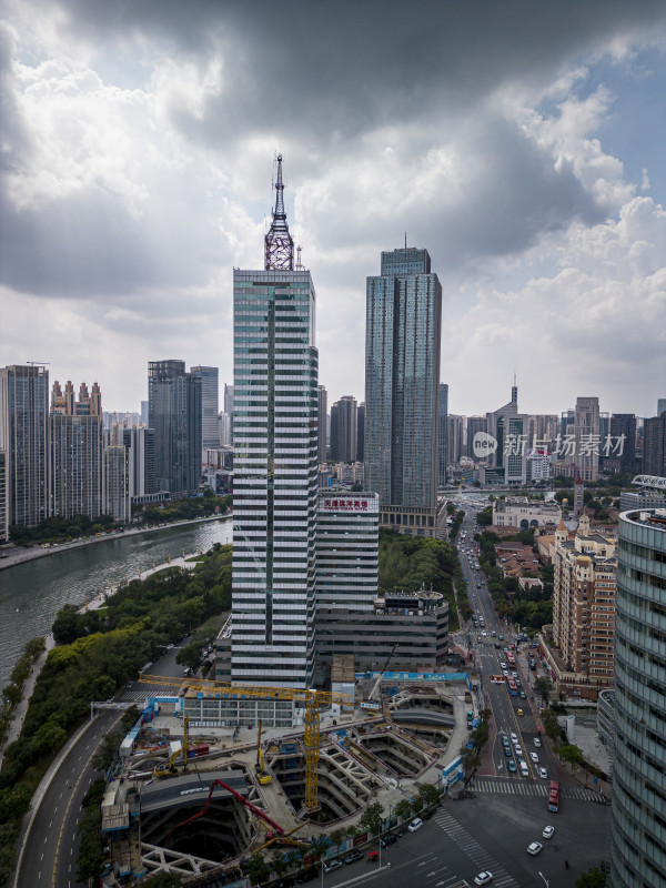 天津市区海河风景天际线航拍